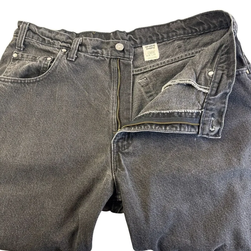 VTG 90s Y2K Levis 545 Baggy Jeans Mens 38 x 34 Black Loose Fit Orange Tab